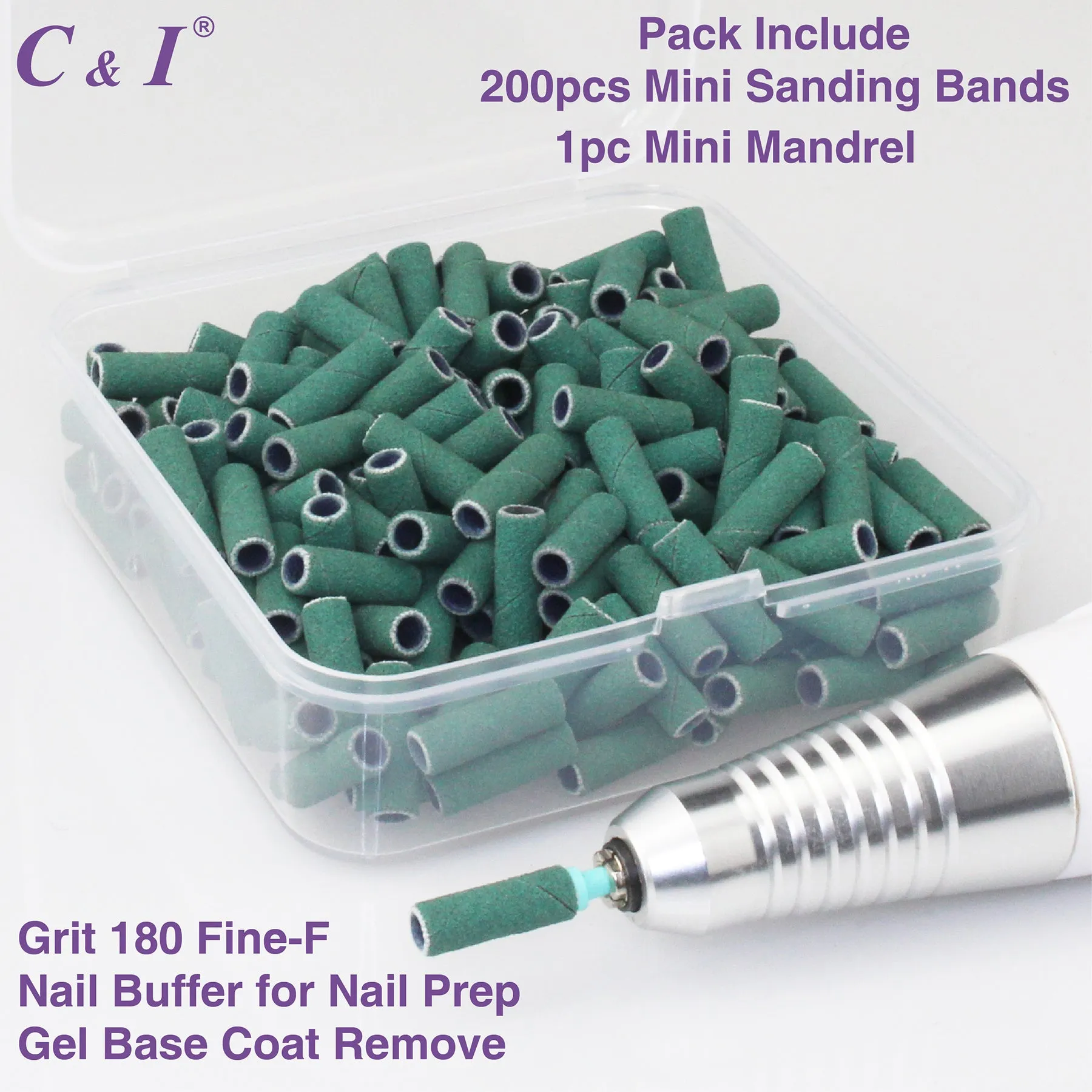 C & I Nail Drill Bit Set Small Sanding Bands 200pcs & Slim Mandrel 1pc Acrylic Gel Nail File Fake Nails Shaping Cuticle Care Nail Prep Efile Nail Supplies for Nail Techs