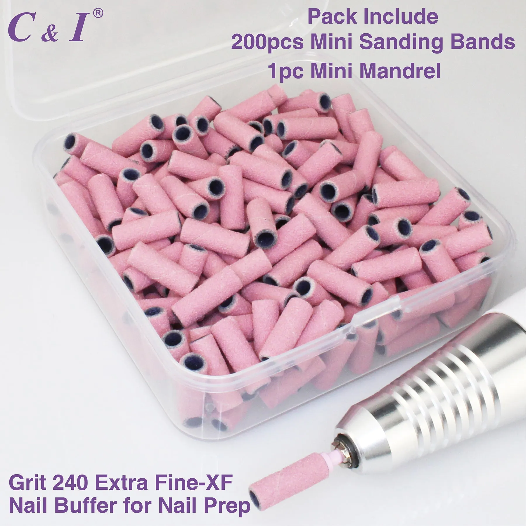 C & I Nail Drill Bit Set Small Sanding Bands 200pcs & Slim Mandrel 1pc Acrylic Gel Nail File Fake Nails Shaping Cuticle Care Nail Prep Efile Nail Supplies for Nail Techs