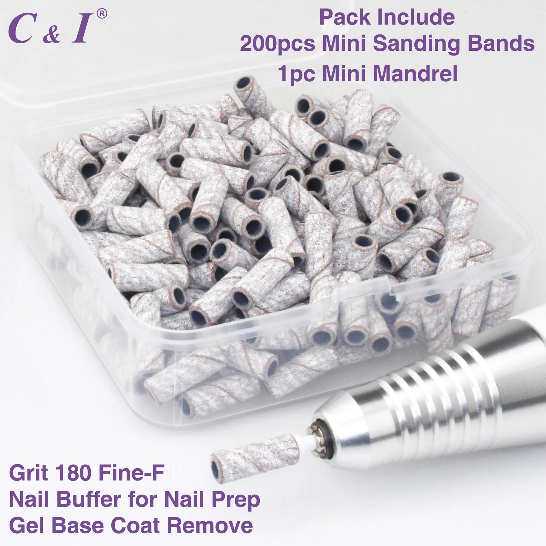 C & I Nail Drill Bit Set Small Sanding Bands 200pcs & Slim Mandrel 1pc Acrylic Gel Nail File Fake Nails Shaping Cuticle Care Nail Prep Efile Nail Supplies for Nail Techs