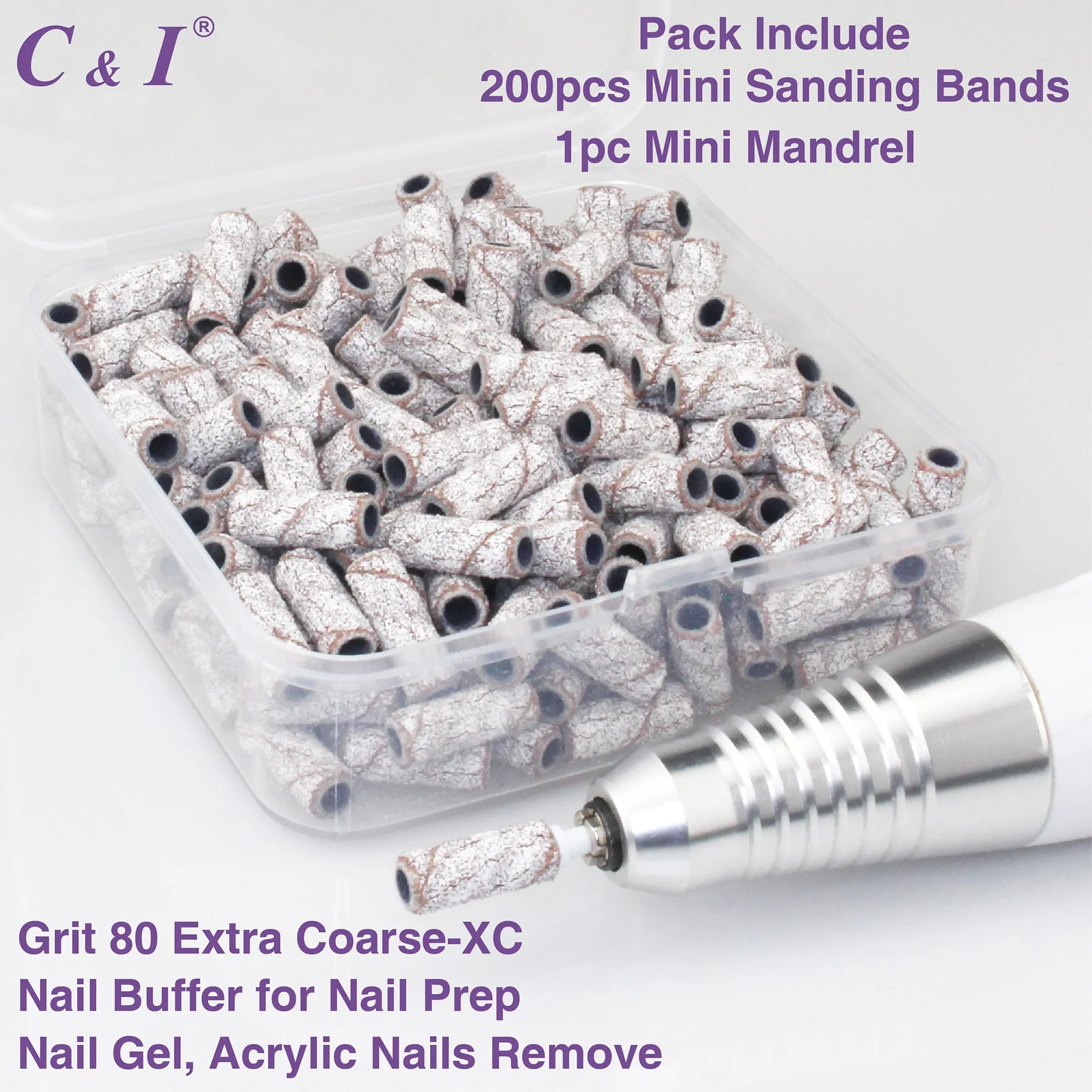 C & I Nail Drill Bit Set Small Sanding Bands 200pcs & Slim Mandrel 1pc Acrylic Gel Nail File Fake Nails Shaping Cuticle Care Nail Prep Efile Nail Supplies for Nail Techs