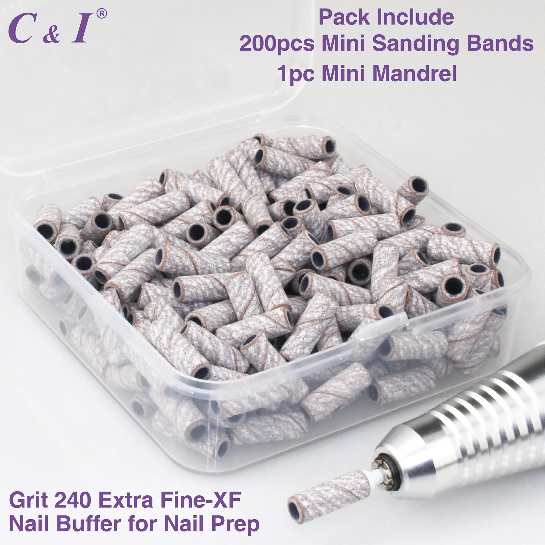 C & I Nail Drill Bit Set Small Sanding Bands 200pcs & Slim Mandrel 1pc Acrylic Gel Nail File Fake Nails Shaping Cuticle Care Nail Prep Efile Nail Supplies for Nail Techs