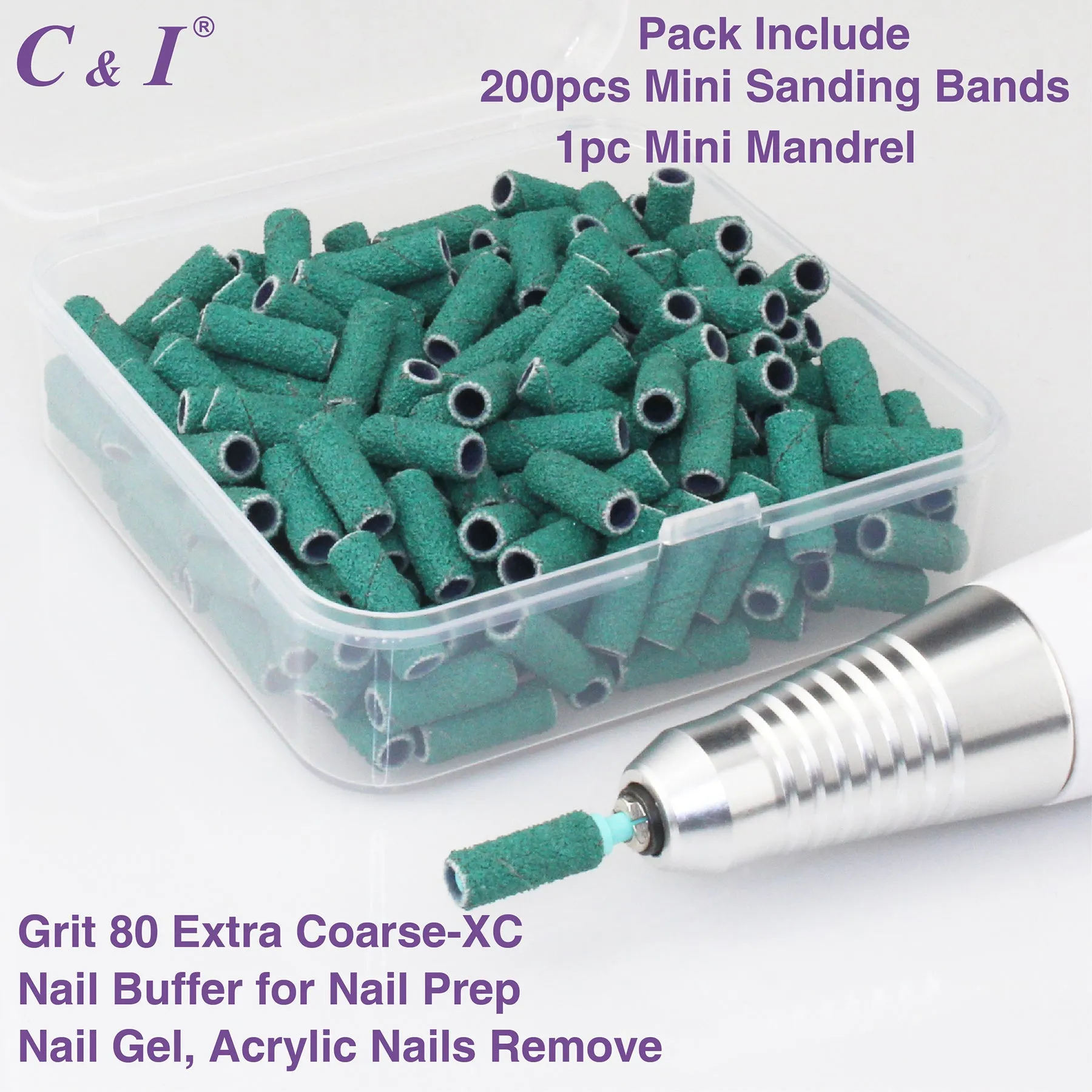 C & I Nail Drill Bit Set Small Sanding Bands 200pcs & Slim Mandrel 1pc Acrylic Gel Nail File Fake Nails Shaping Cuticle Care Nail Prep Efile Nail Supplies for Nail Techs