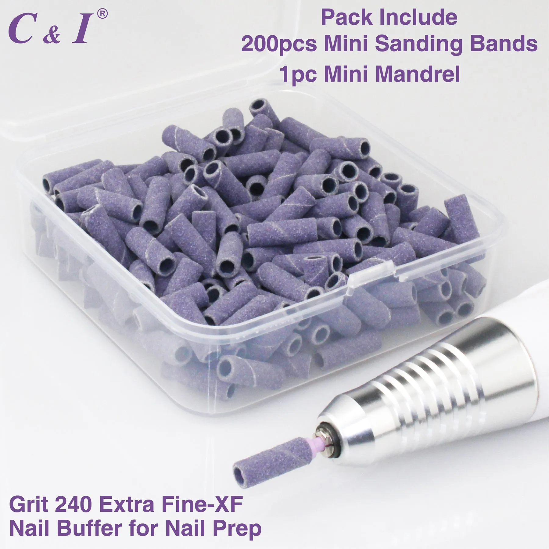 C & I Nail Drill Bit Set Small Sanding Bands 200pcs & Slim Mandrel 1pc Acrylic Gel Nail File Fake Nails Shaping Cuticle Care Nail Prep Efile Nail Supplies for Nail Techs