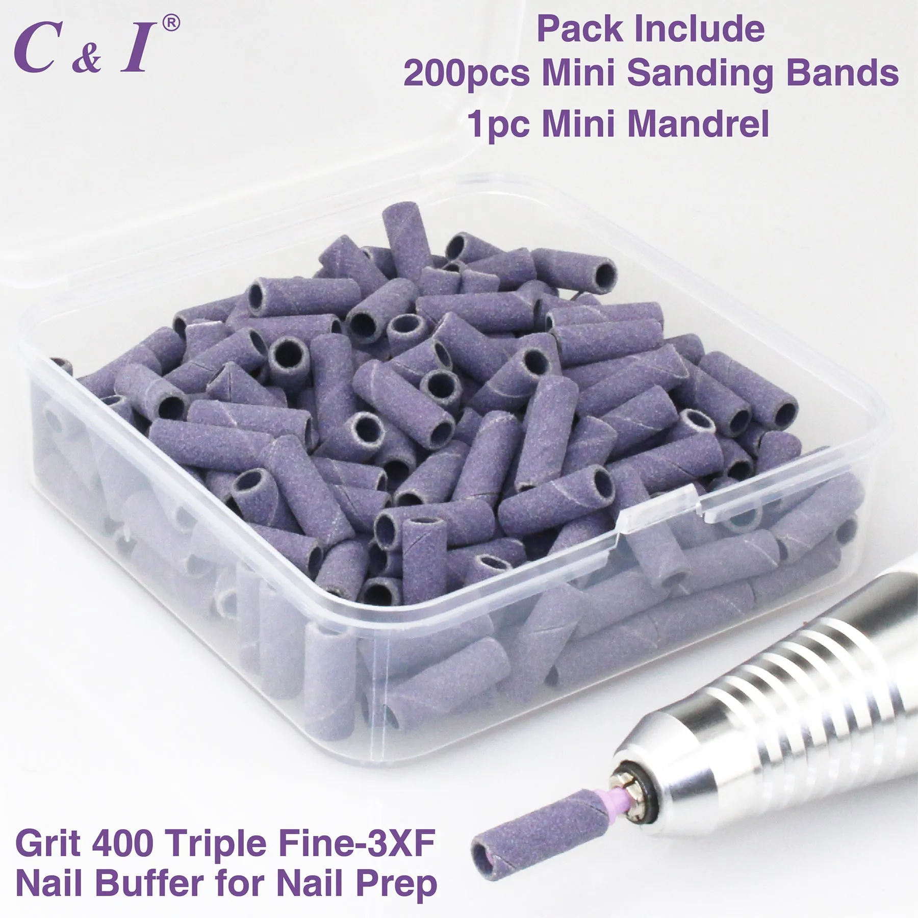 C & I Nail Drill Bit Set Small Sanding Bands 200pcs & Slim Mandrel 1pc Acrylic Gel Nail File Fake Nails Shaping Cuticle Care Nail Prep Efile Nail Supplies for Nail Techs