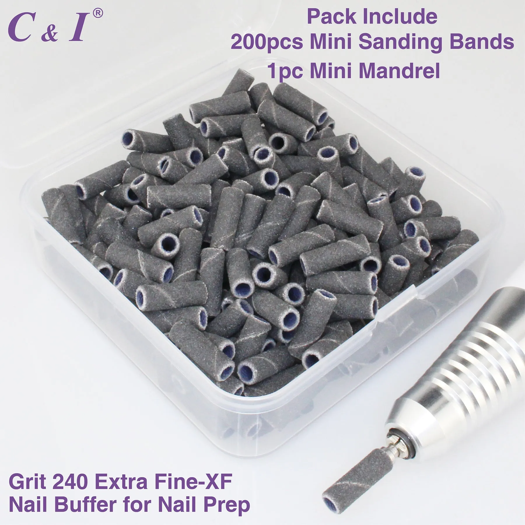 C & I Nail Drill Bit Set Small Sanding Bands 200pcs & Slim Mandrel 1pc Acrylic Gel Nail File Fake Nails Shaping Cuticle Care Nail Prep Efile Nail Supplies for Nail Techs