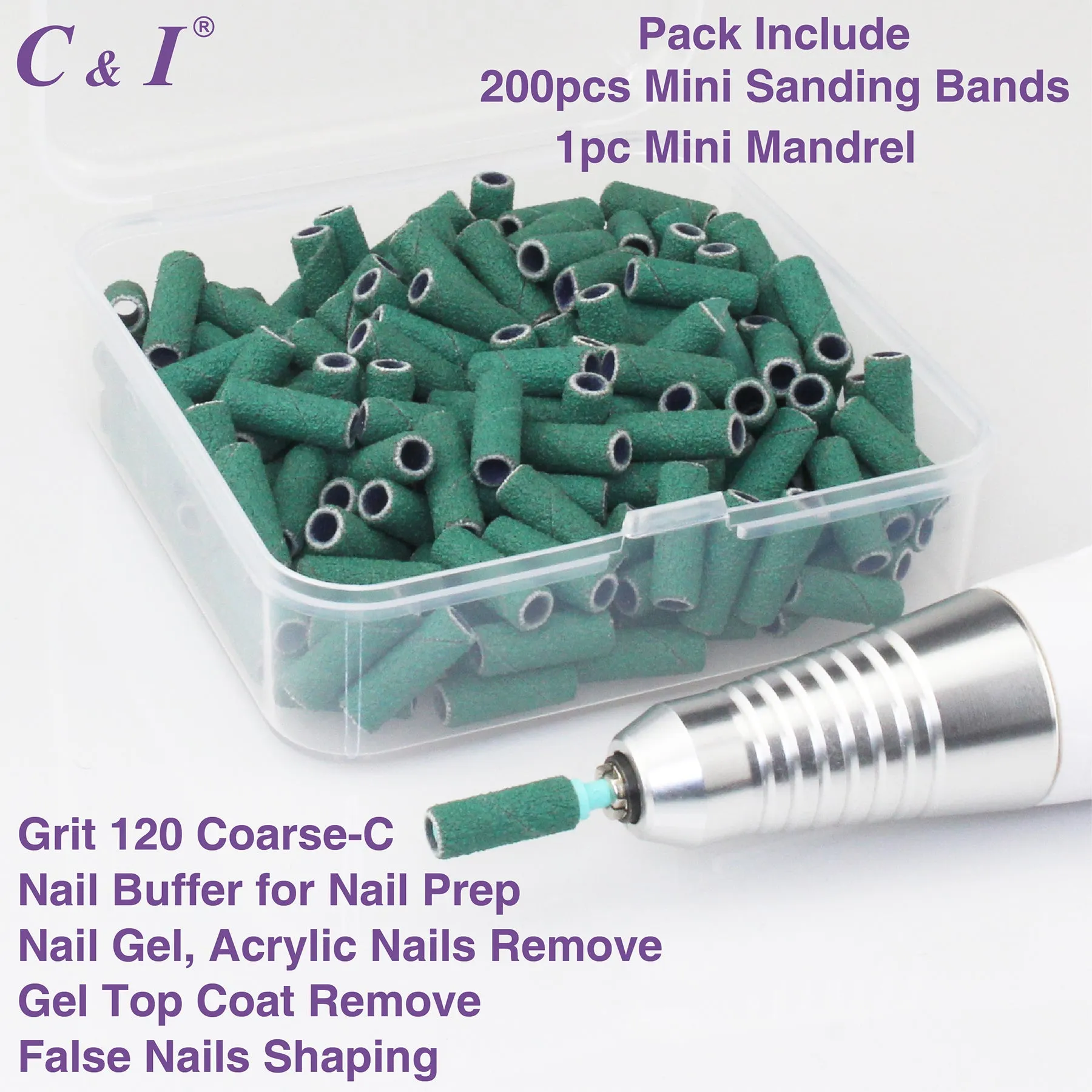 C & I Nail Drill Bit Set Small Sanding Bands 200pcs & Slim Mandrel 1pc Acrylic Gel Nail File Fake Nails Shaping Cuticle Care Nail Prep Efile Nail Supplies for Nail Techs