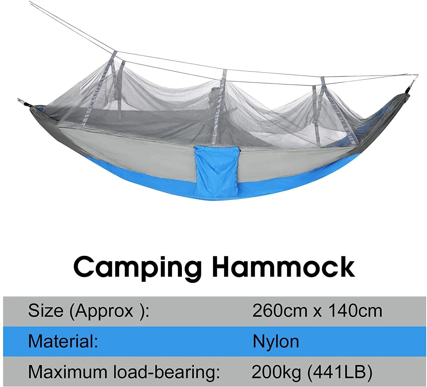 Camping Hammock with Net Mosquito Lightweight Nylon Fabric Travel Hammock