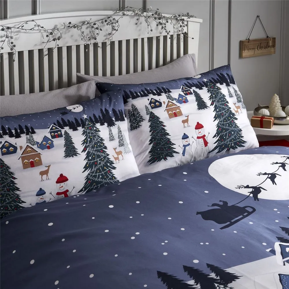 CHRISTMAS SCENE GLOW IN THE DARK PANEL DUVET SET- DOUBLE