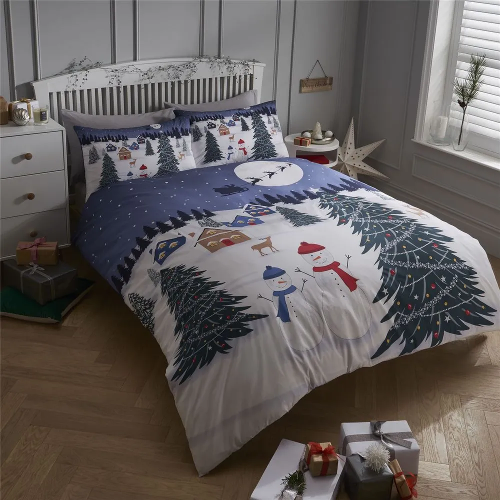 CHRISTMAS SCENE GLOW IN THE DARK PANEL DUVET SET- DOUBLE