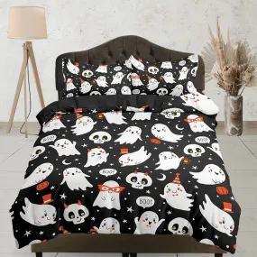 Cute ghost and skulls halloween bedding & pillowcase, black duvet cover, dorm bedding, goth bedding, halloween gift, toddler bedding