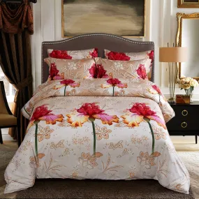 Dolce Mela Queen Size 6 Piece Luxury Floral Bedding Duvet Cover Set - Orchid