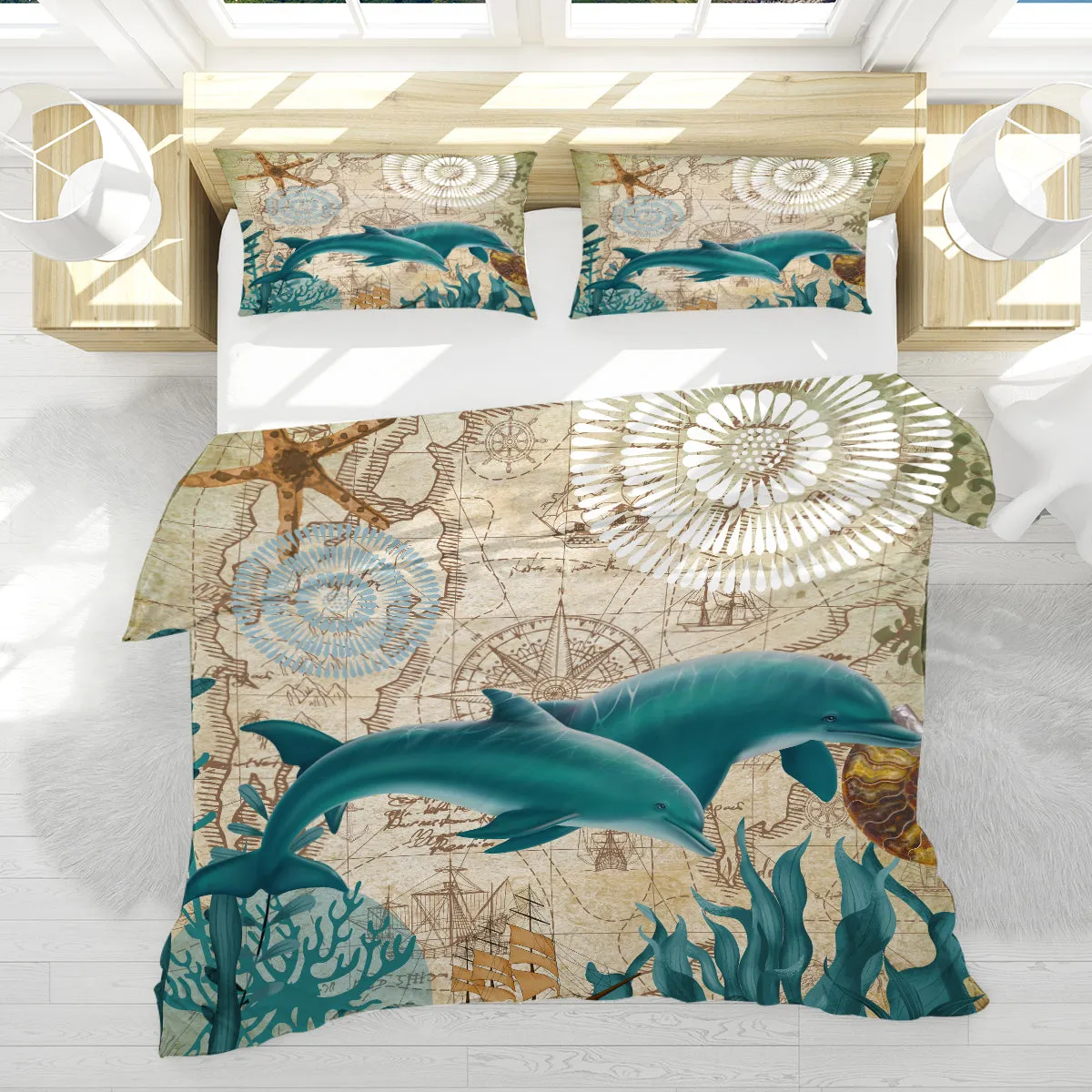 Dolphin Love Reversible Bedcover Set