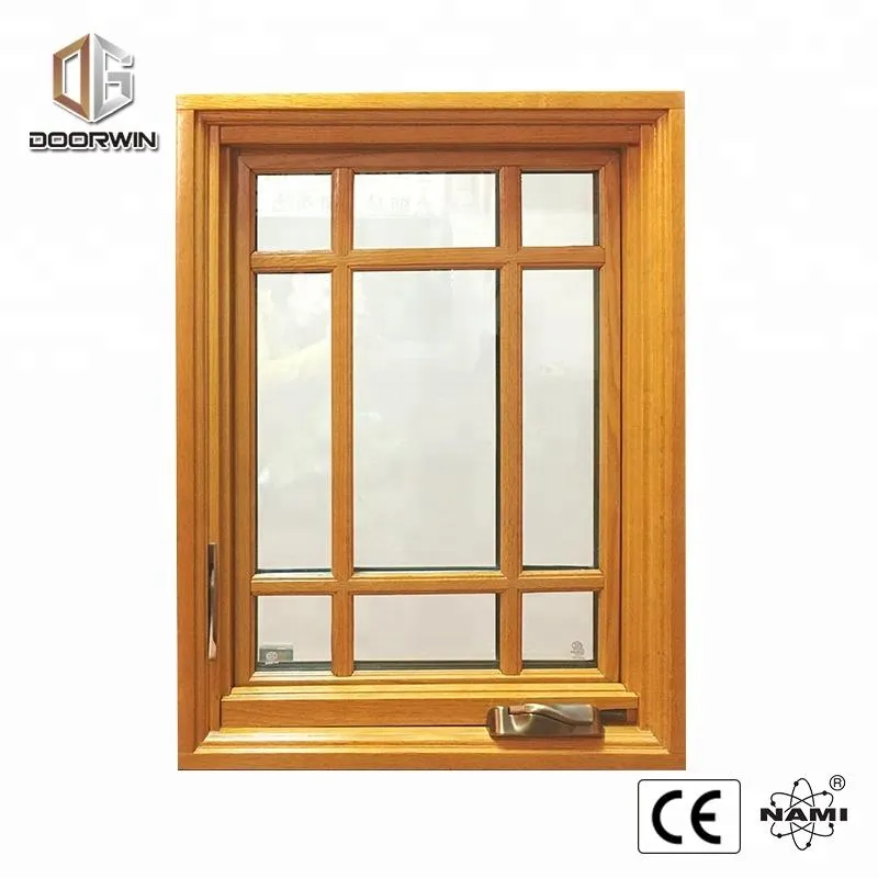 Doorwin 2021American standard wood aluminum frame crank open window with grill design and mosquito net by Doorwin