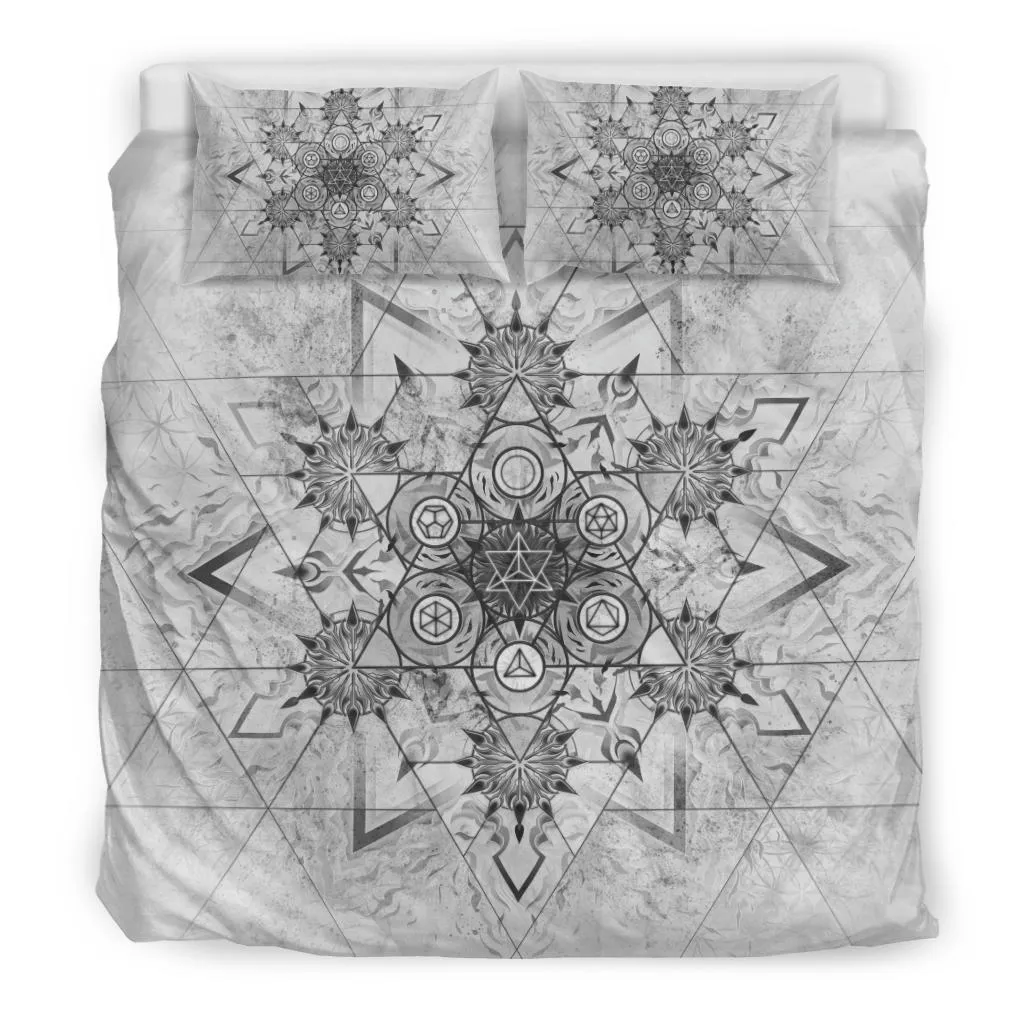 Elements of Sacred Geometry - White | Bedding Set | Mandalazed