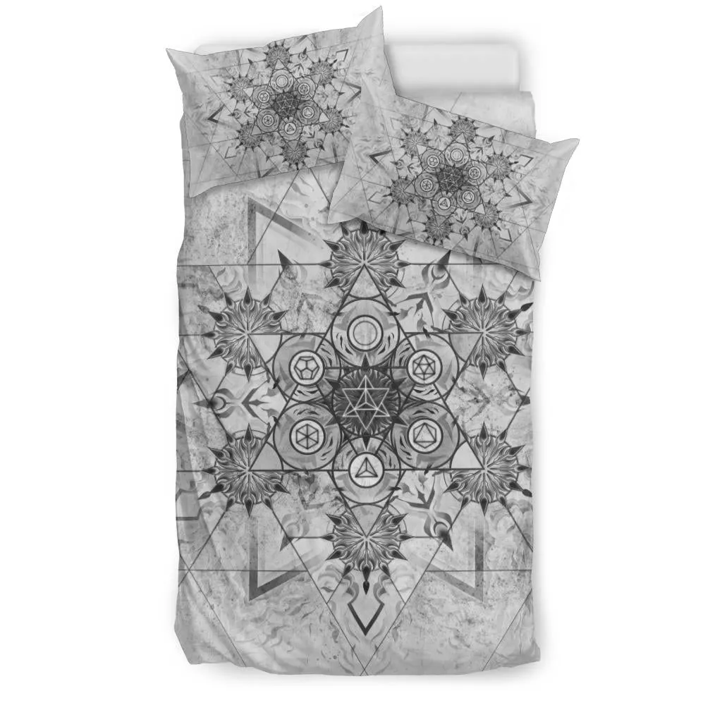 Elements of Sacred Geometry - White | Bedding Set | Mandalazed