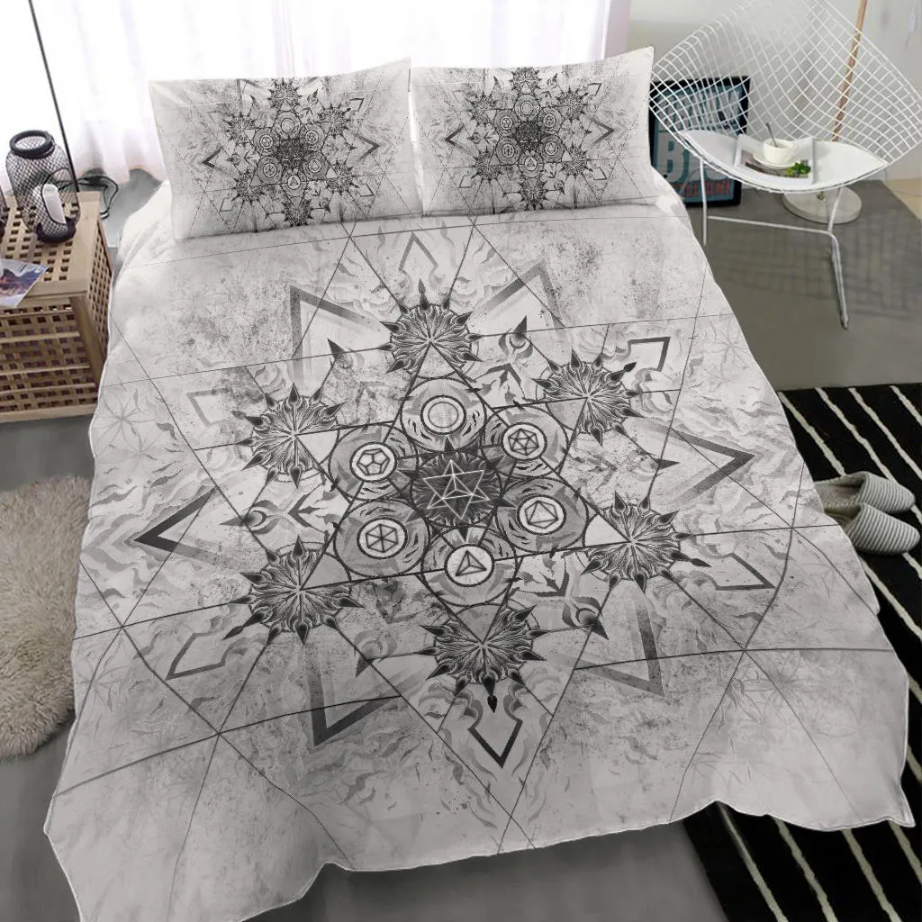 Elements of Sacred Geometry - White | Bedding Set | Mandalazed