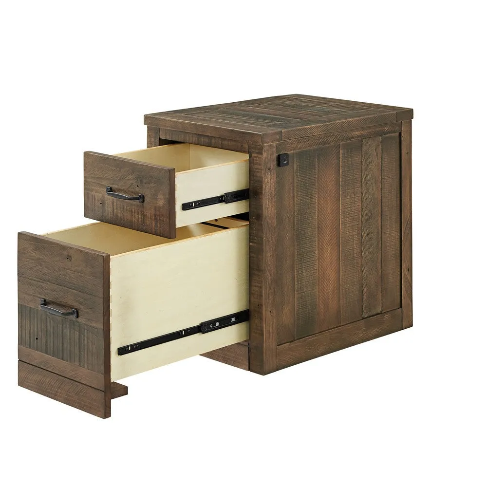 Emmy 24 Inch 2 Drawer File Cabinet with Biometric Lock, Natural Brown Wood By Casagear Home