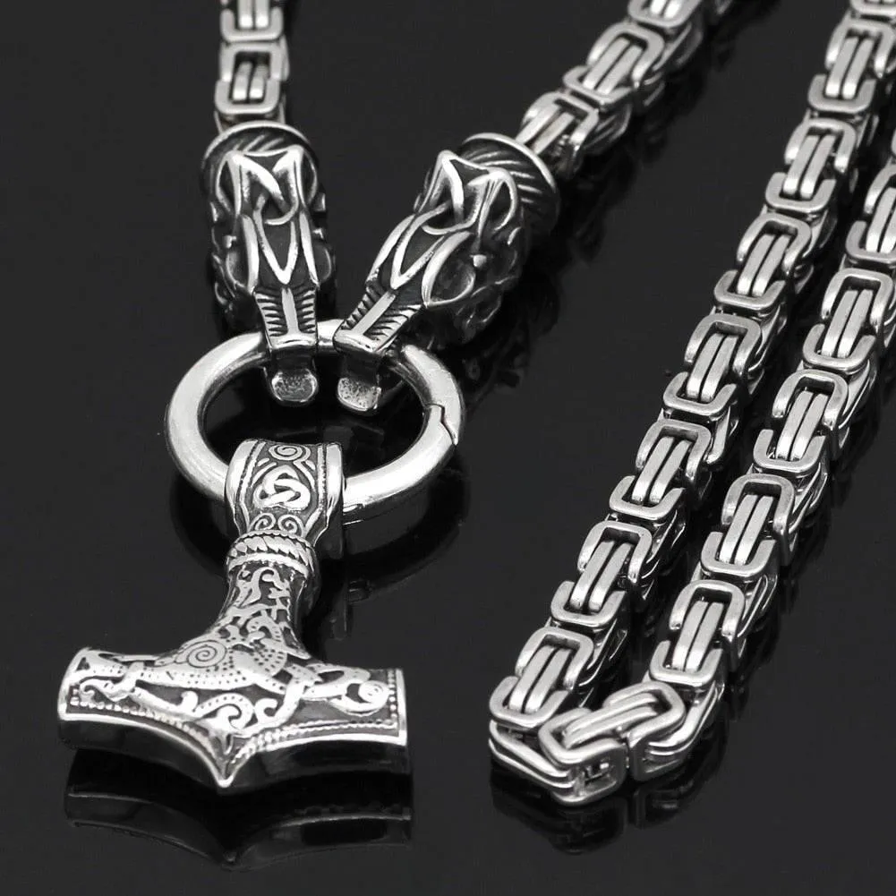 Fenrir's Bite Ring Heavy Chain with Mjölnir - Stainless Steel