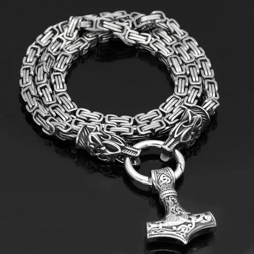 Fenrir's Bite Ring Heavy Chain with Mjölnir - Stainless Steel