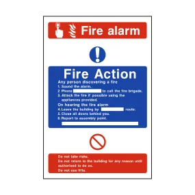 Fire Action Fire Alarm Sticker