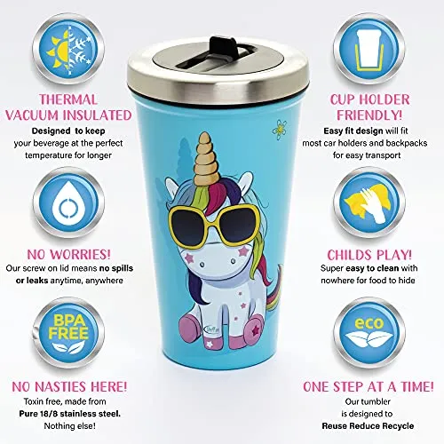 Galbyn Designs Unicorn Kids Cup With Straw 16 Oz Screw