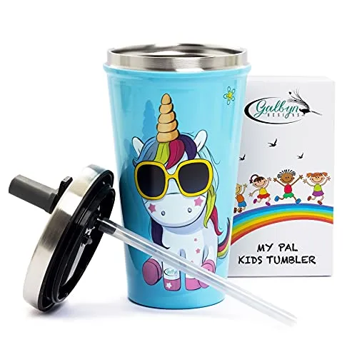 Galbyn Designs Unicorn Kids Cup With Straw 16 Oz Screw