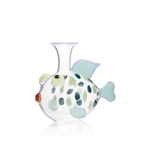 Handblown Green and Purple Dot Fish Decanter, 25 cm