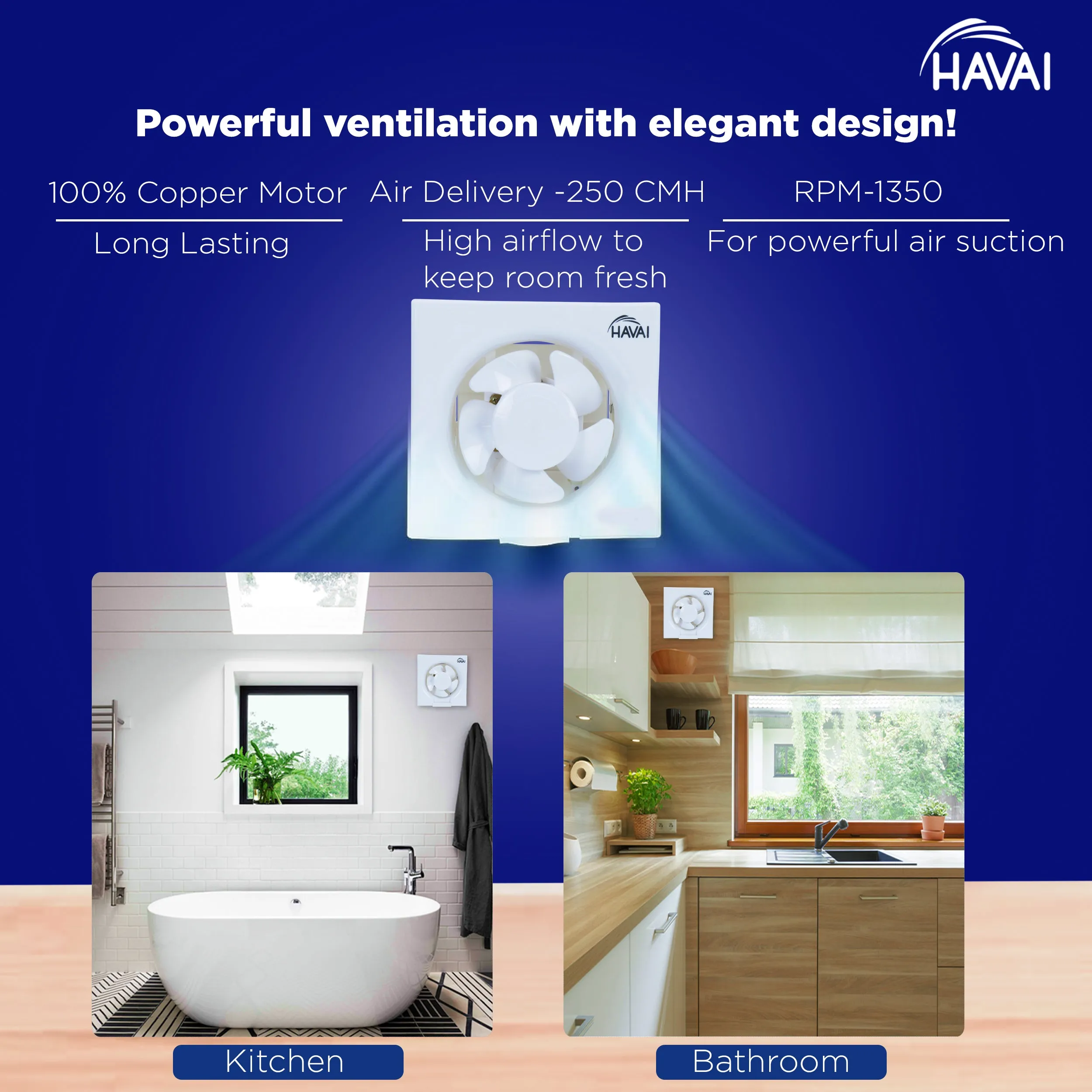 HAVAI Exhaust Fan with 100% Copper Motor for Kitchen, Bathroom with Strong Air Suction (White) (200 MM - EXHAUST FAN)