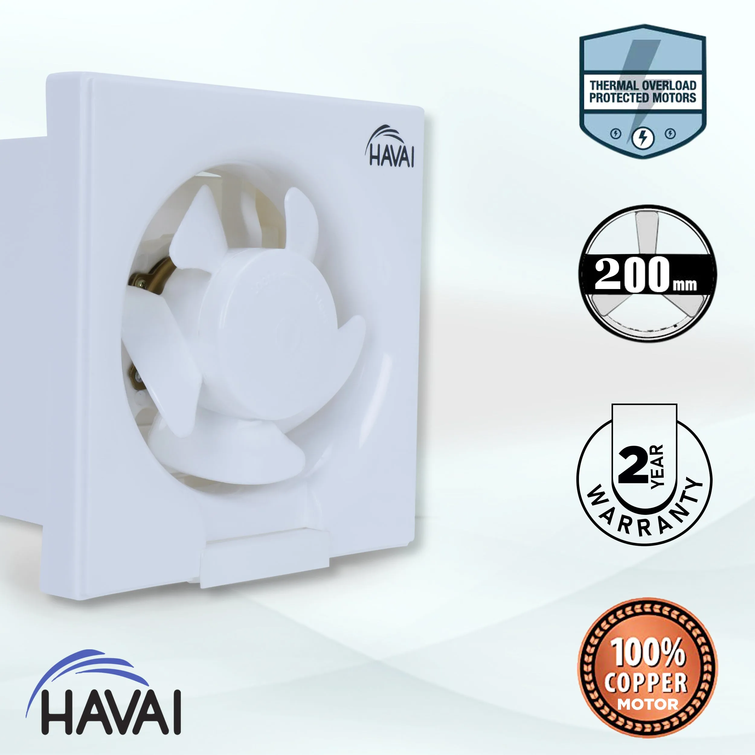 HAVAI Exhaust Fan with 100% Copper Motor for Kitchen, Bathroom with Strong Air Suction (White) (200 MM - EXHAUST FAN)