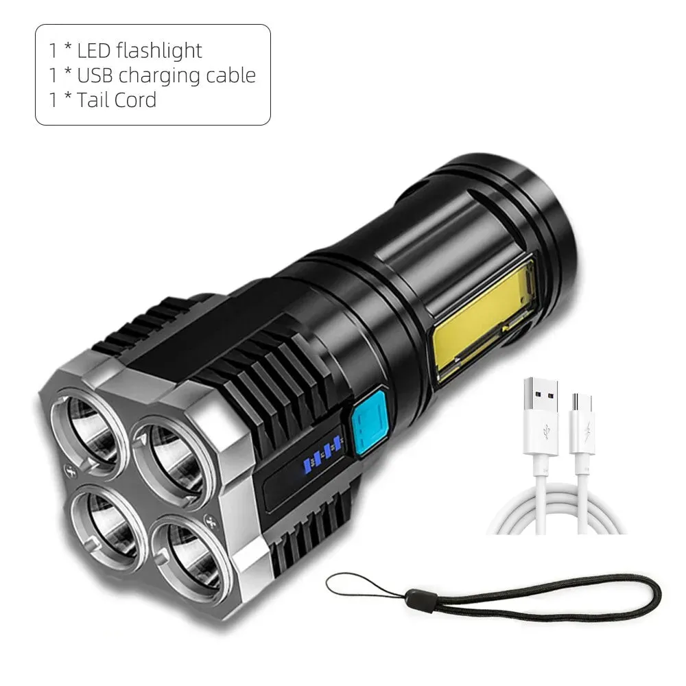 High Power LED Flashlights Camping Torch With 4 Lamp Beads And COB Side Light Rechargeable Portable Hand Lantern 4 Lighting Mode