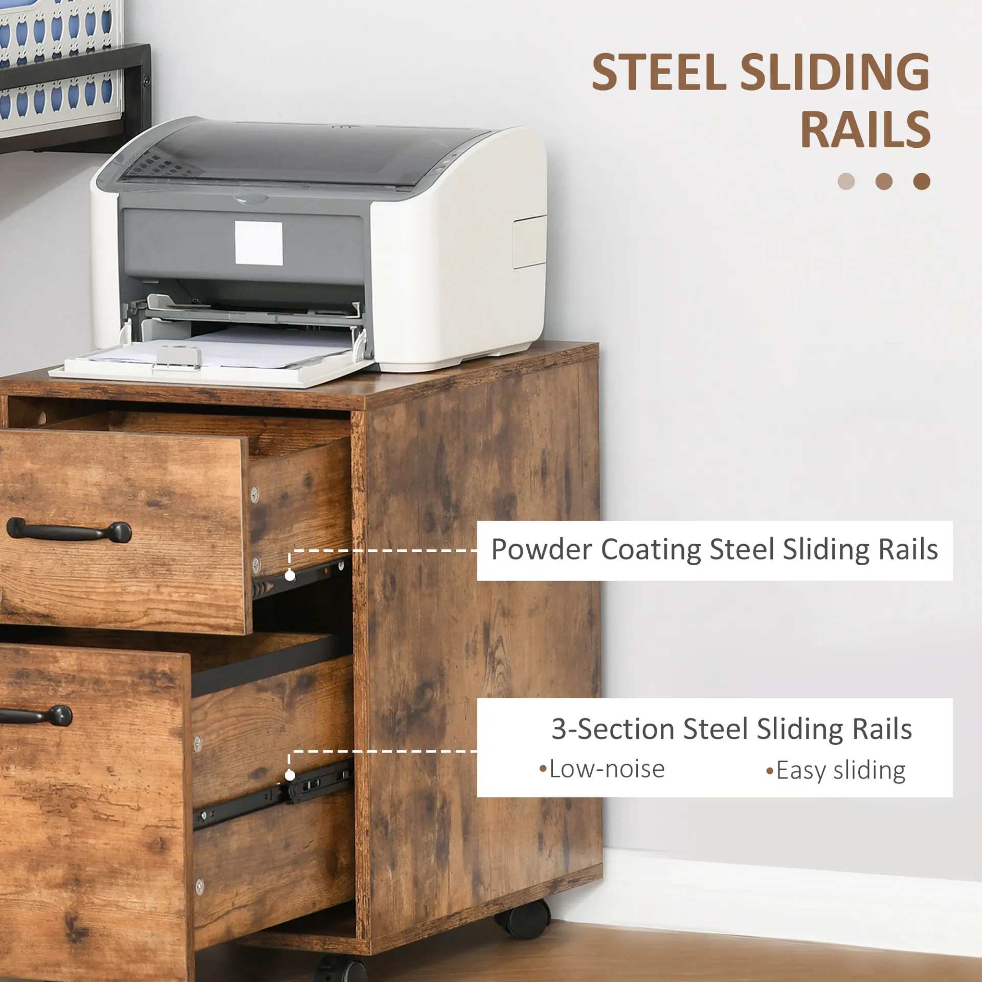 HOMCOM Rolling File Cabinet with 2 Drawers, Hanging File Folder, Home Office Under Desk Mobile Filing Organizer