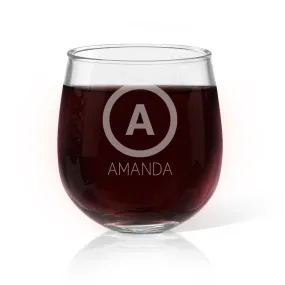 Initial Stemless Wine Glass