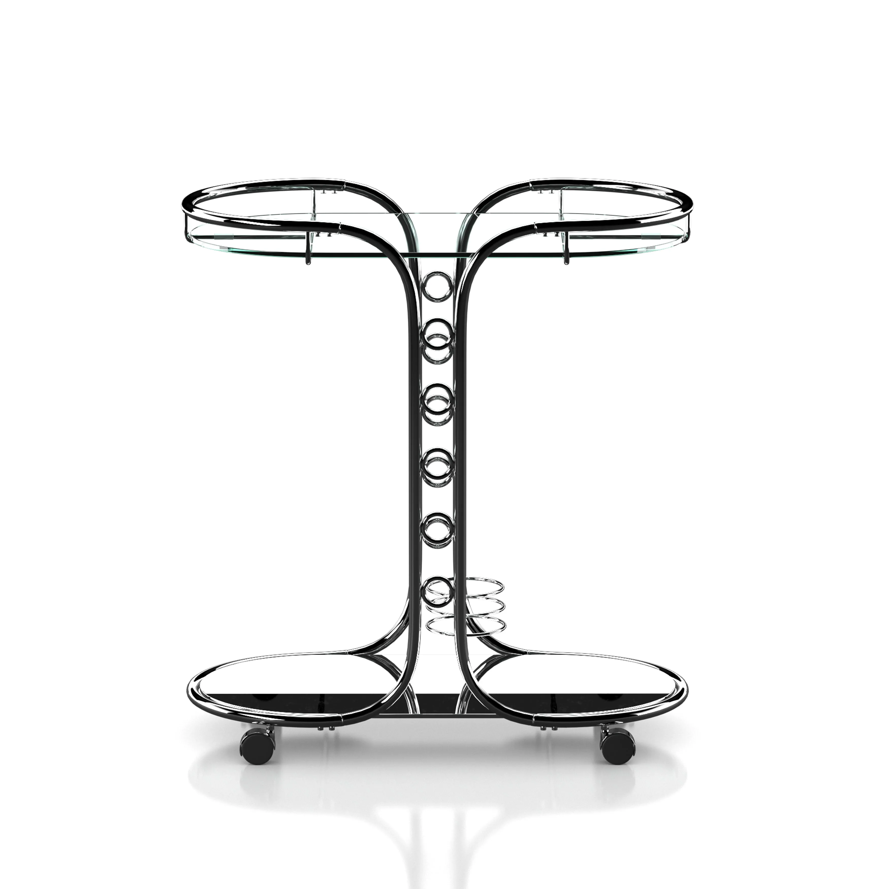 Isma Chrome and Glass Mobile Serving Cart with Wine Bottle Rings