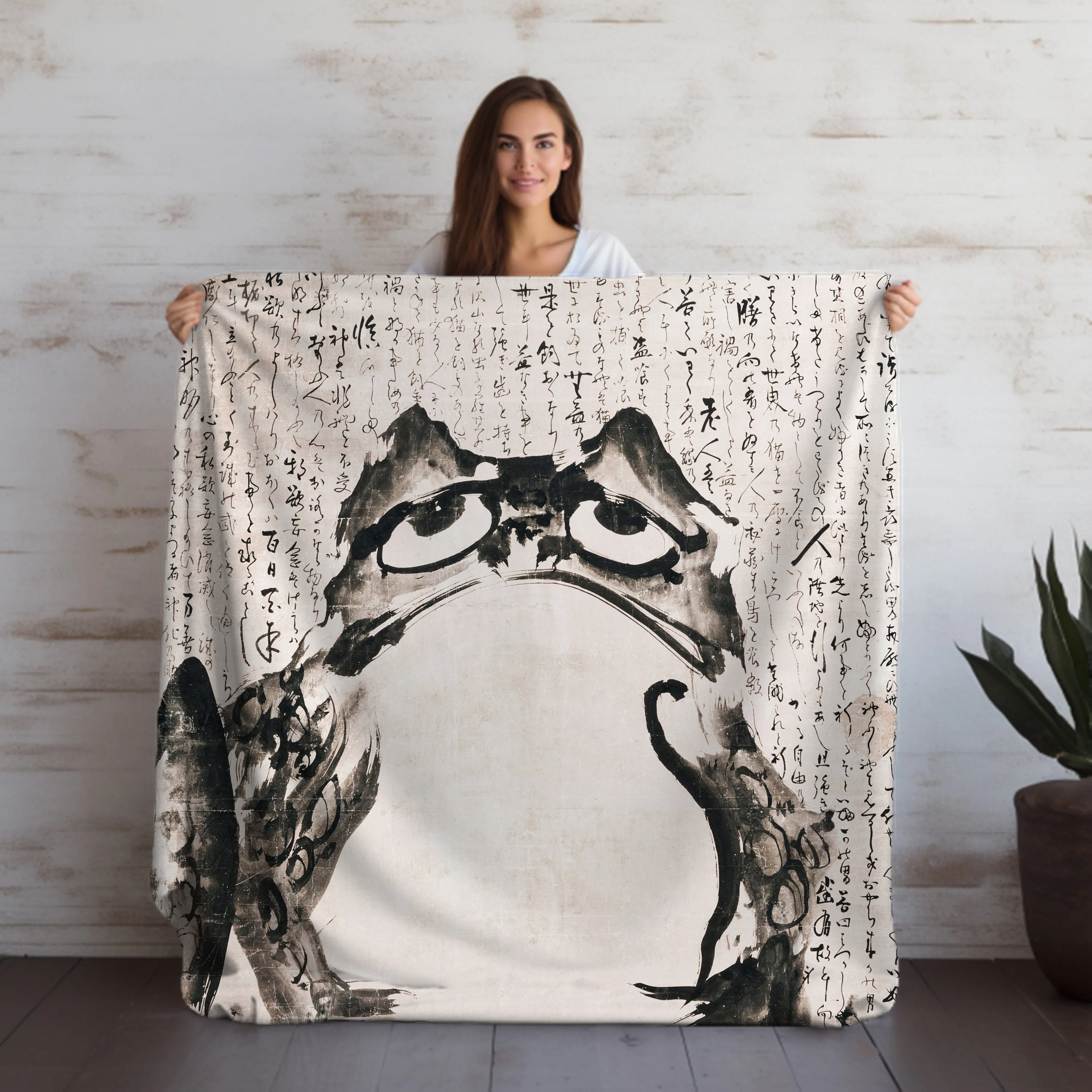 Japanese Frog Velveteen Throw Blanket - Cozy & Stylish