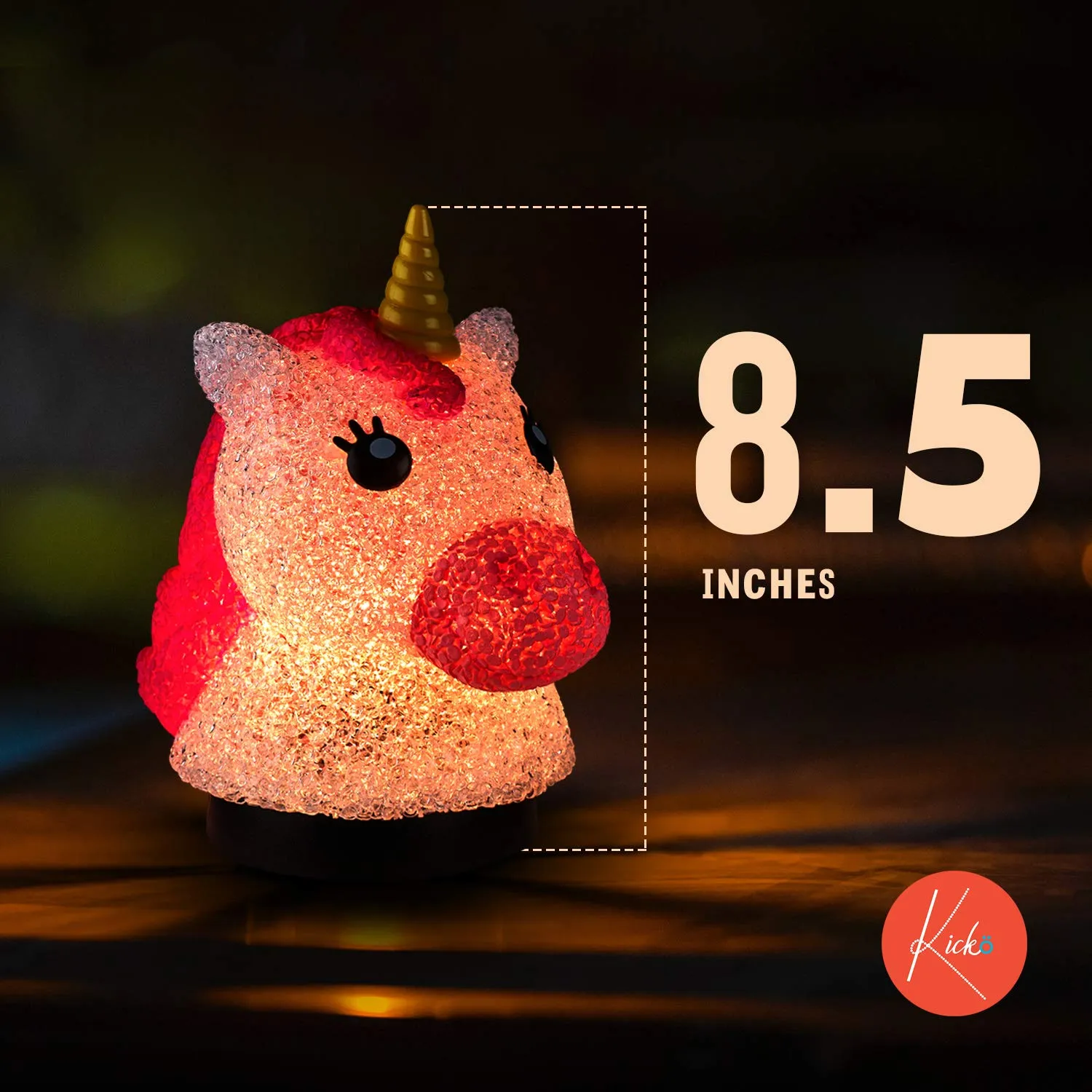 Kicko Sparkle Unicorn Lamp - 8.5 Inch Magical Horned Pony Shaped Night Light - for Kid