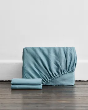 Lagoon 100% French Flax Linen Fitted Sheet Set