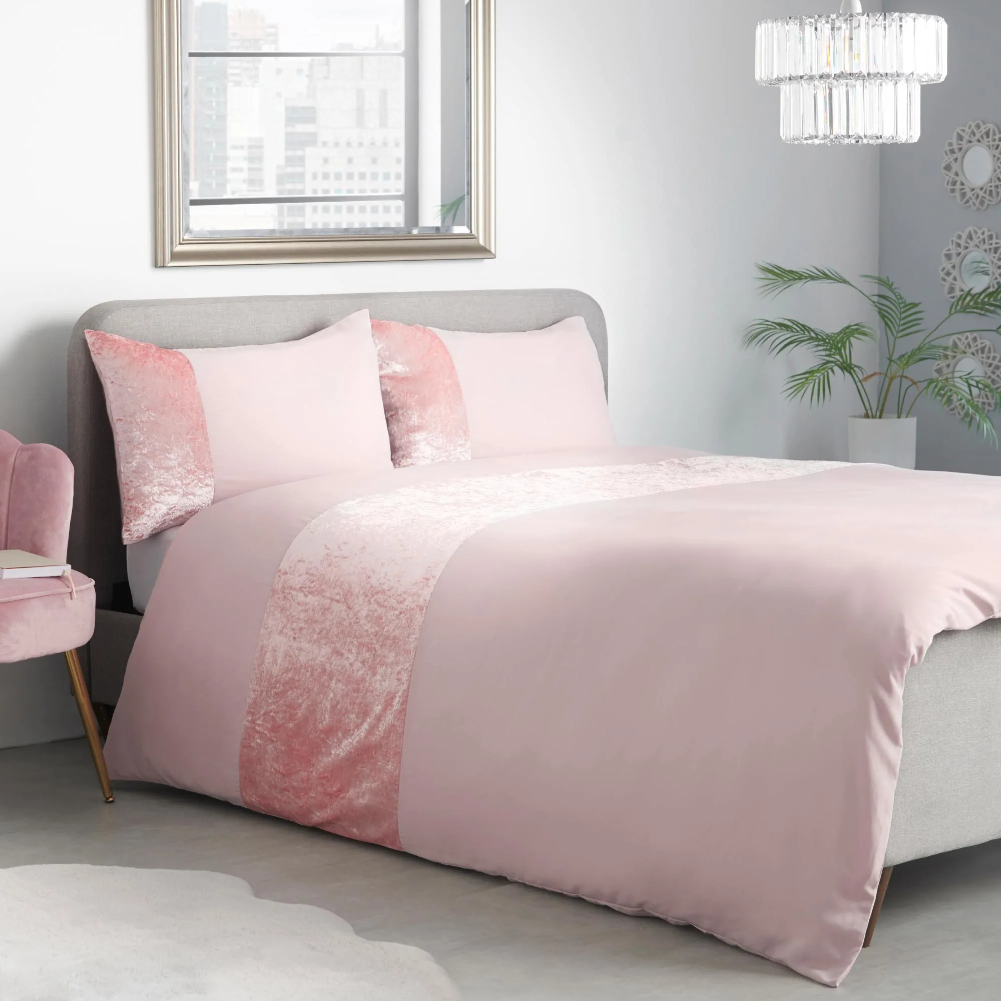 Lewis's Amelia Crushed Velvet Duvet Set - Blush Pink