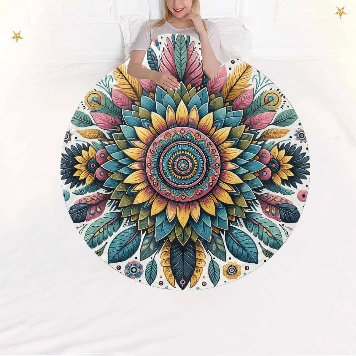 Mandella_Sunflower_Awd35142  Circular Micro Fleece Blanket 47"