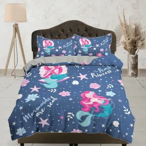 Mermaid Blue Bedding, Duvet Cover Set & Pillowcase, Zipper Bedding, Dorm Bedding, Teens Adult Duvet King Queen Full Twin Single