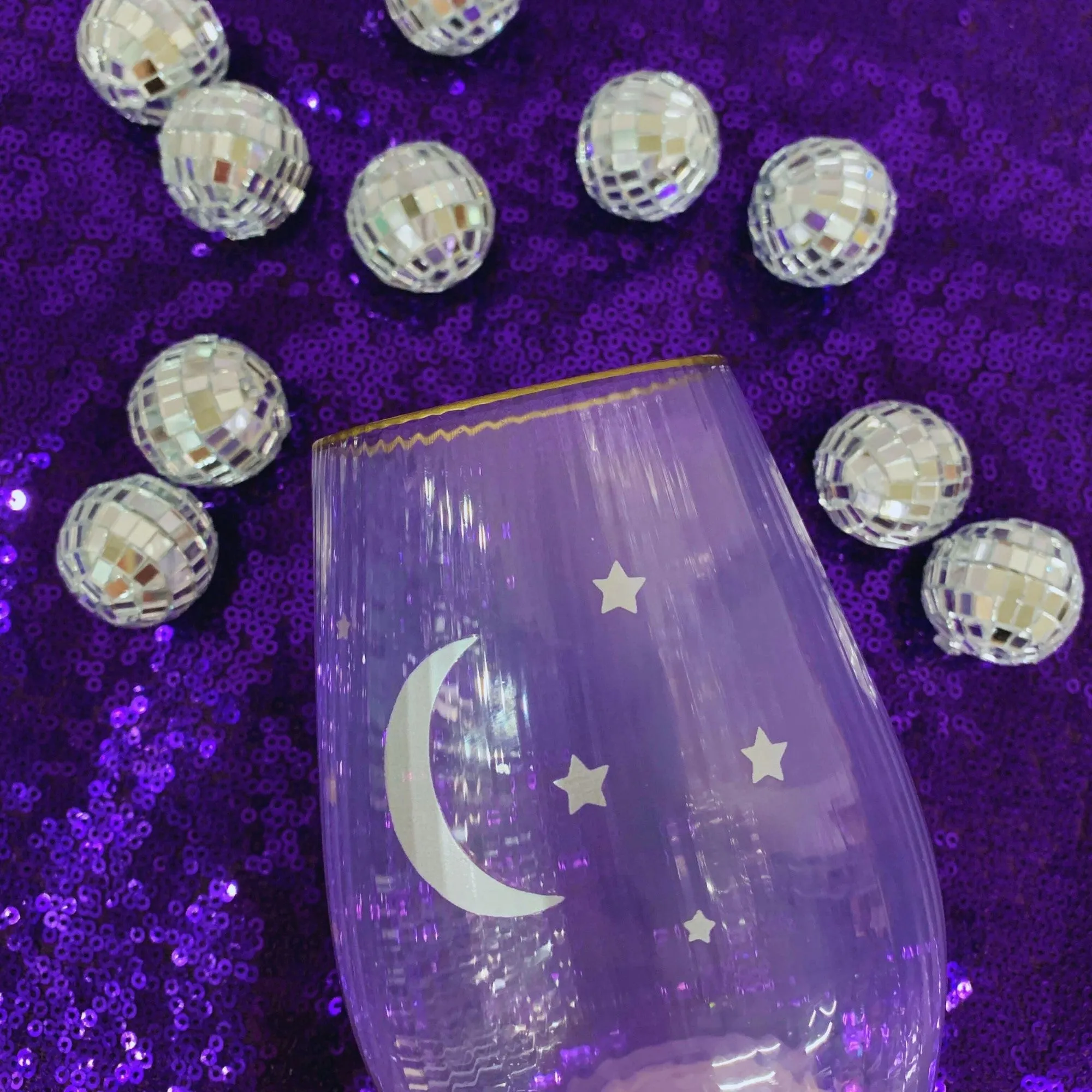 Moon and Stars Beveled Stemless Wine Glass | 19 Oz.