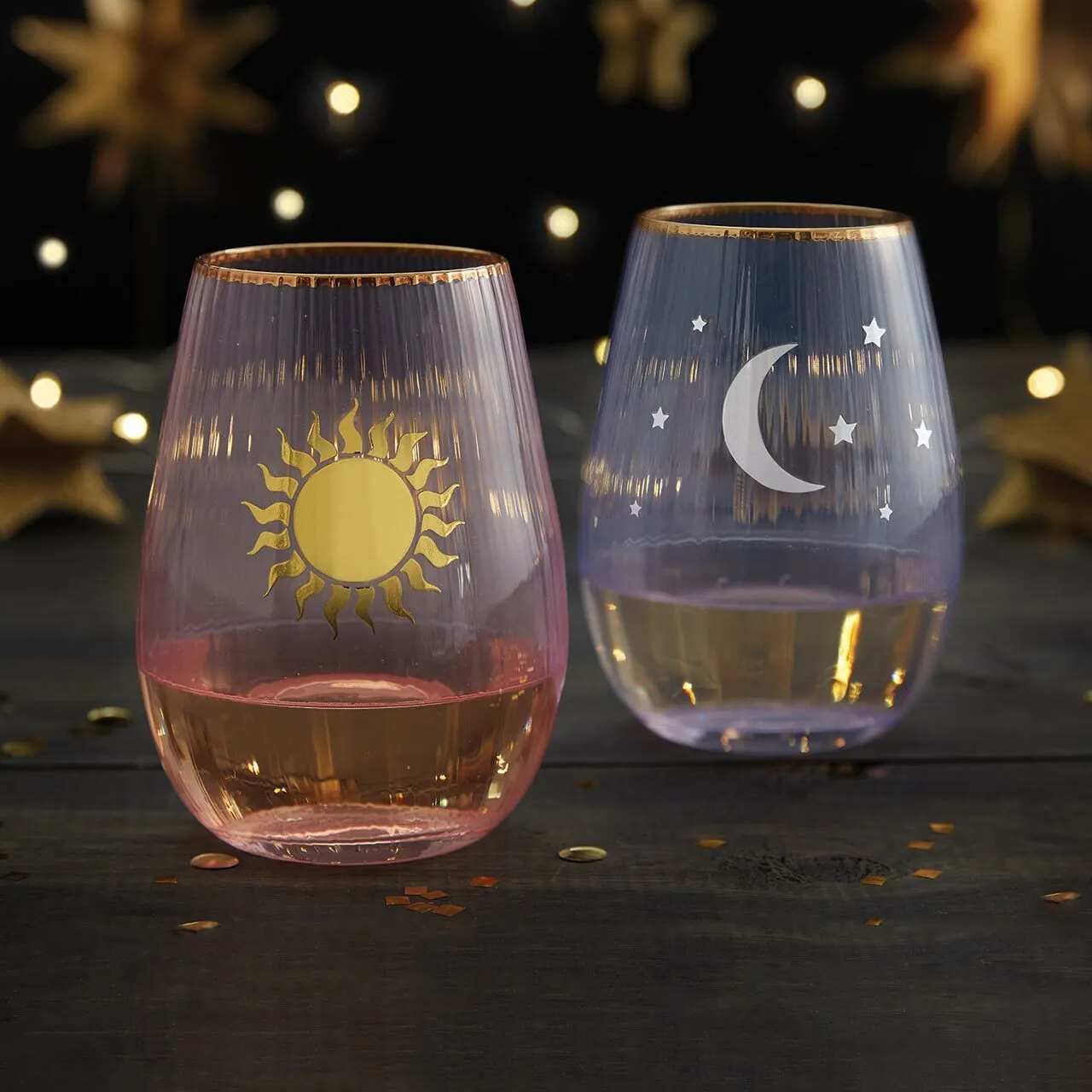 Moon and Stars Beveled Stemless Wine Glass | 19 Oz.