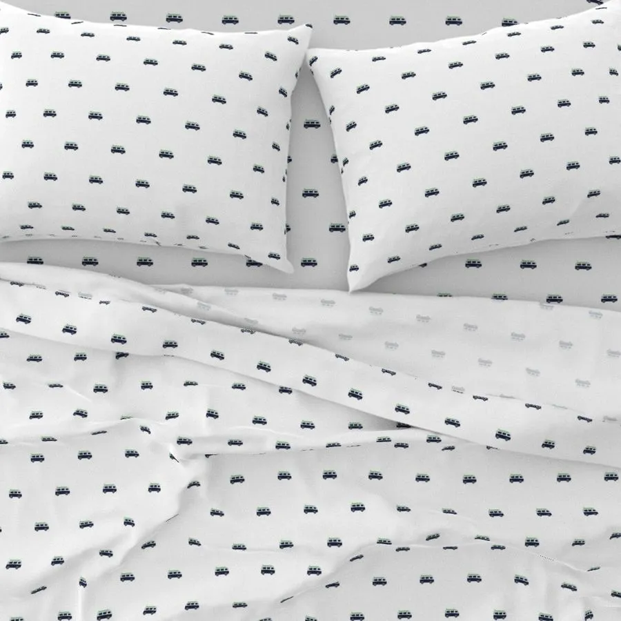 Navy Blue, White and Lime Green Classic Surf Bus Sheet Set from Surfer Bedding™️