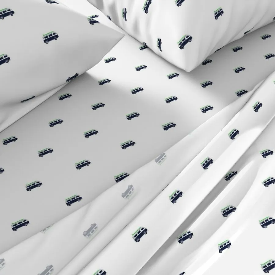 Navy Blue, White and Lime Green Classic Surf Bus Sheet Set from Surfer Bedding™️