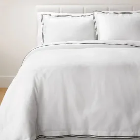 New - Full/Queen Double Flange Merrow Stitch Duvet Cover & Sham Set White/Dark Gray -