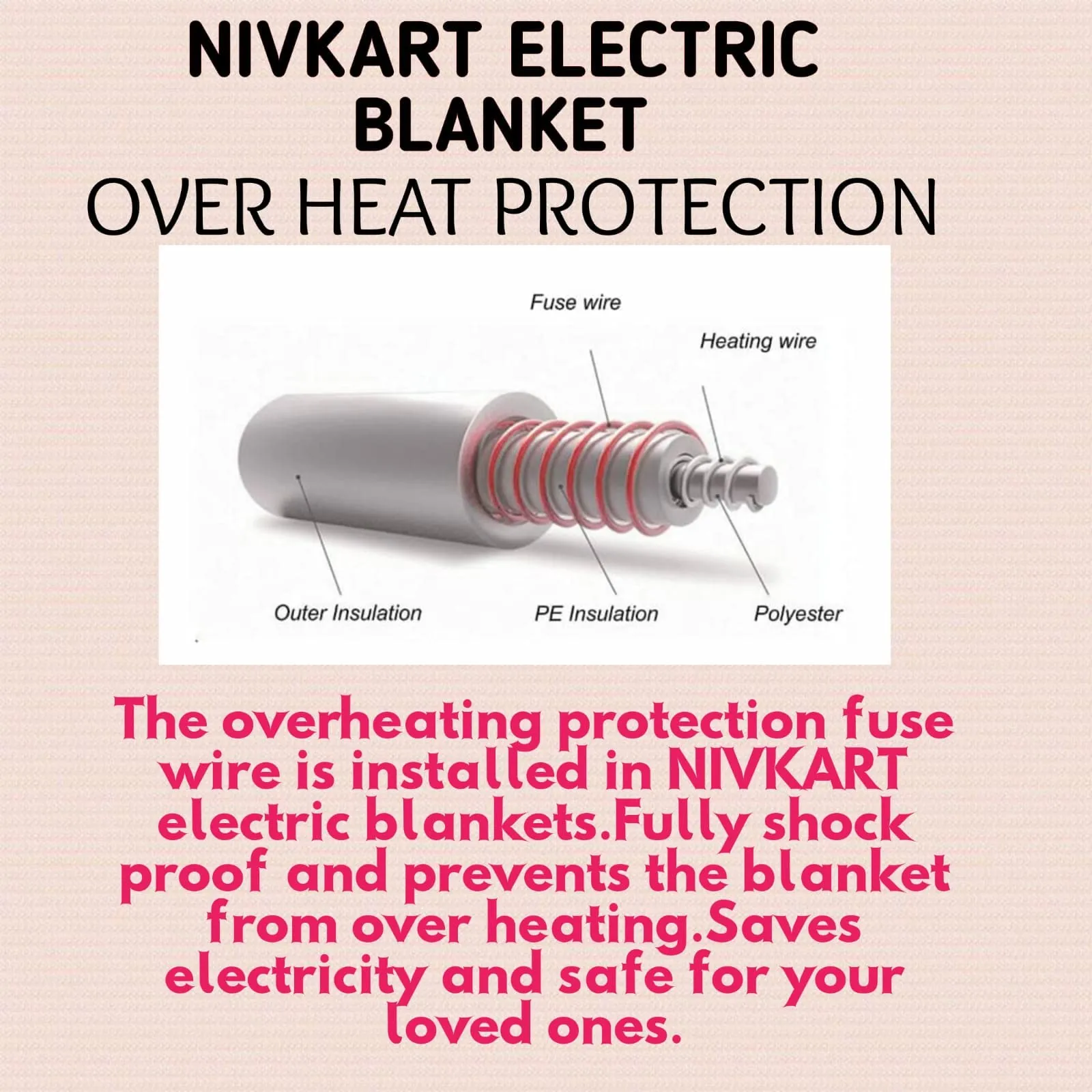 NIVKART Electric Heating Blanket for Single Bed Warmer Shockproof Temperature Controller Under Blanket