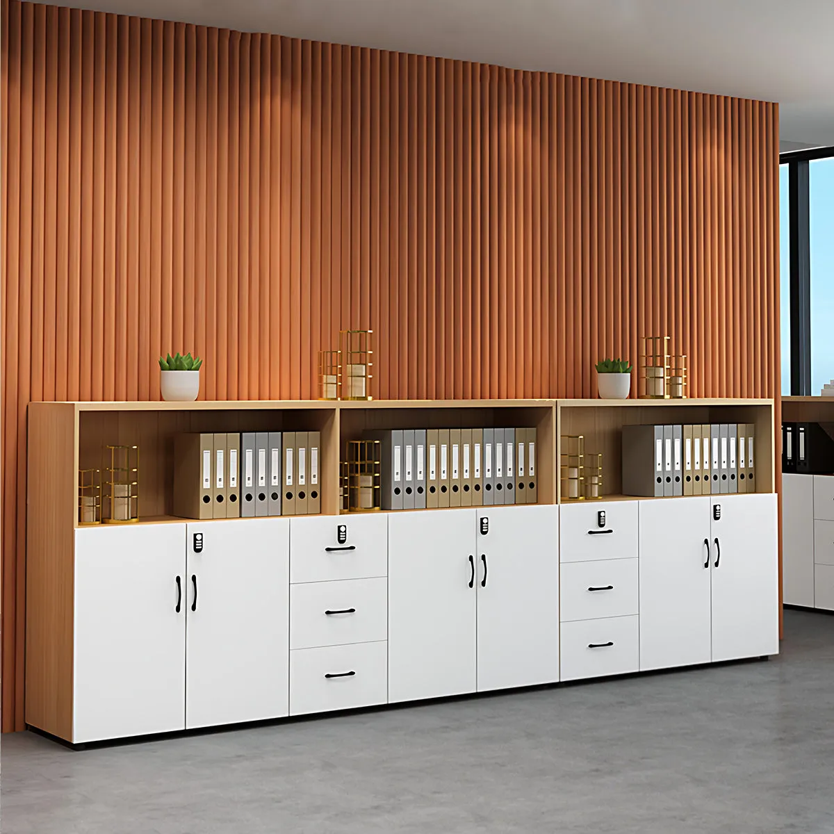 Office Low Cabinet, File Cabinet, Wooden Long Cabinet with Lock