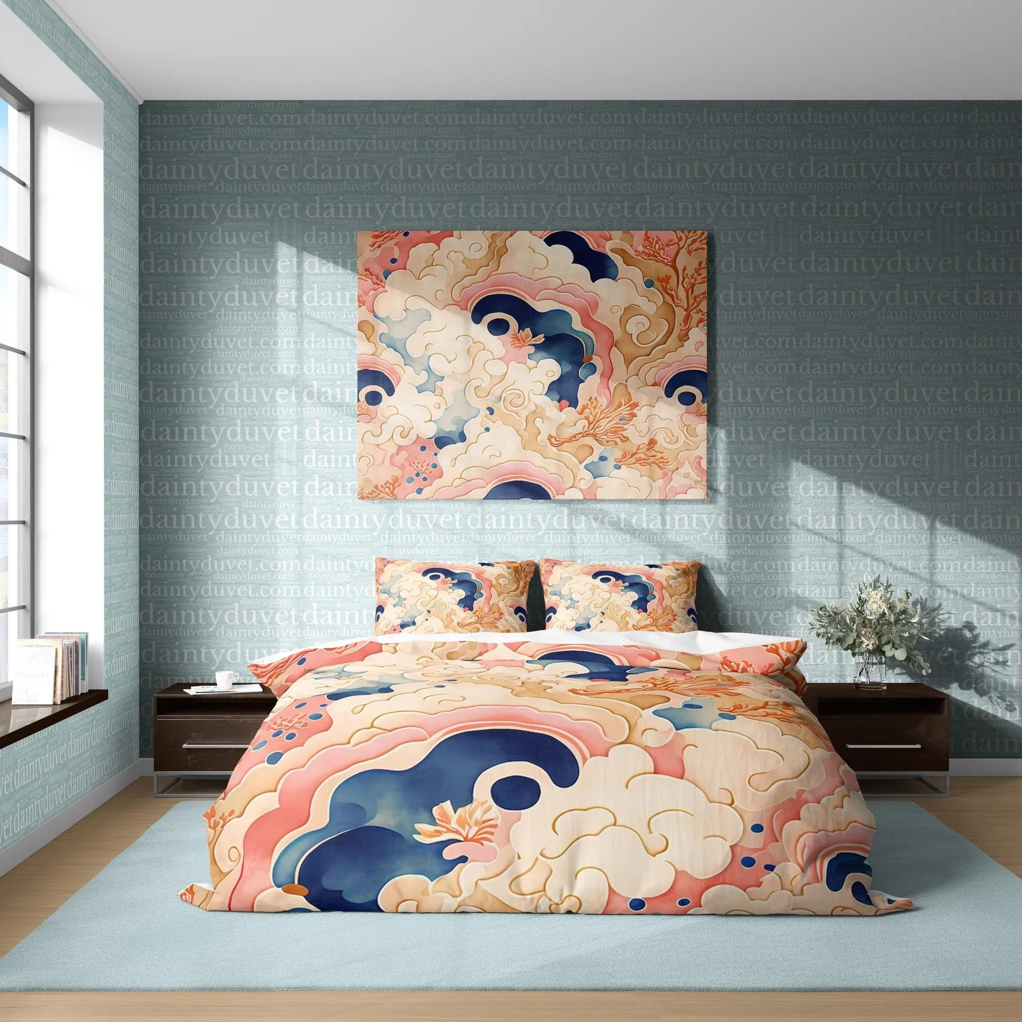 Oriental Pattern Quilt Cover Japanese Bedding Set, Cotton Duvet Cover Colorful Bedspread, Teens Bedroom Blanket Cover, Abstract Bed Cover