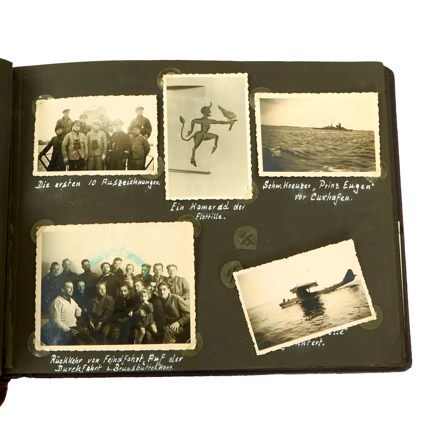 Original German WWII Kriegsmarine U-751 Photo Album Featuring Pictures of Grand Admiral Raeder - Over 222 Photos, Postcards and Newspaper Clippings