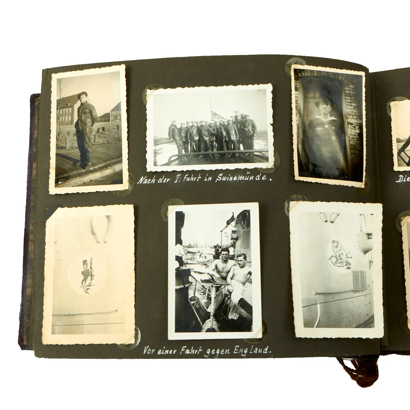 Original German WWII Kriegsmarine U-751 Photo Album Featuring Pictures of Grand Admiral Raeder - Over 222 Photos, Postcards and Newspaper Clippings