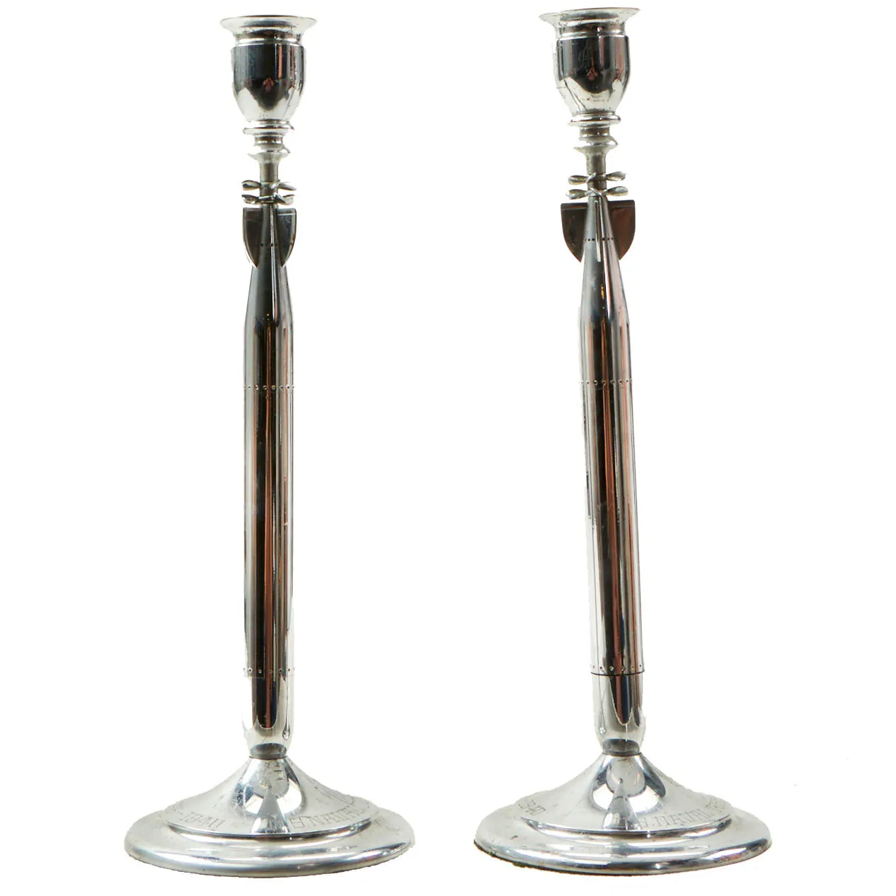 Original U.S. WWII United States Naval Torpedo Station Pair of Commemorative Candlesticks - 2 Items